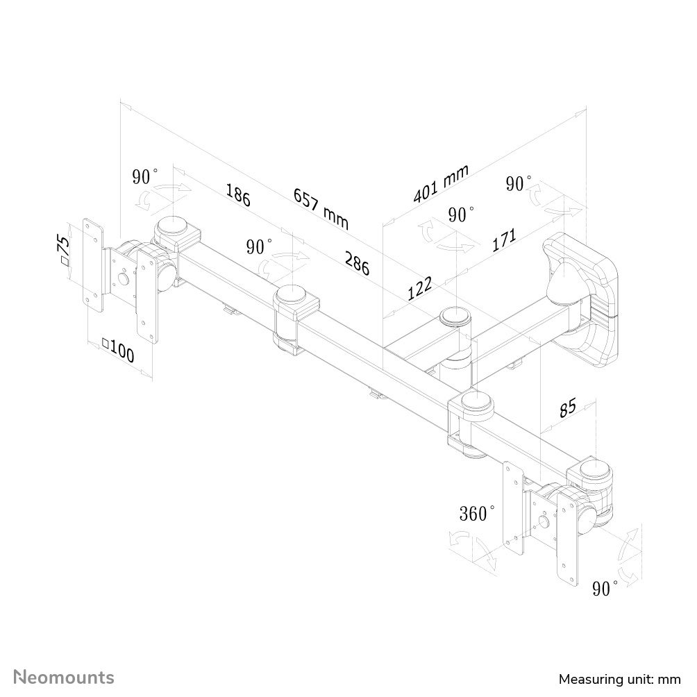Neomounts TV/Monitor-Wandhalterung - 6 kg - 25,4 cm (10") - 68,6 cm (27") - 75 x 75 mm - 100 x 100 mm - Schwarz