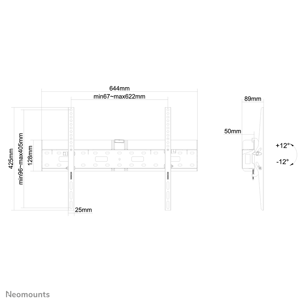 Neomounts Monitor-Wandhalterung und Mediabox Wandhalter - 94 cm (37 Zoll) - 190,5 cm (75 Zoll) - 200 x 200 mm - 600 x 400 mm - 0 - 30 Grad  - Schwarz