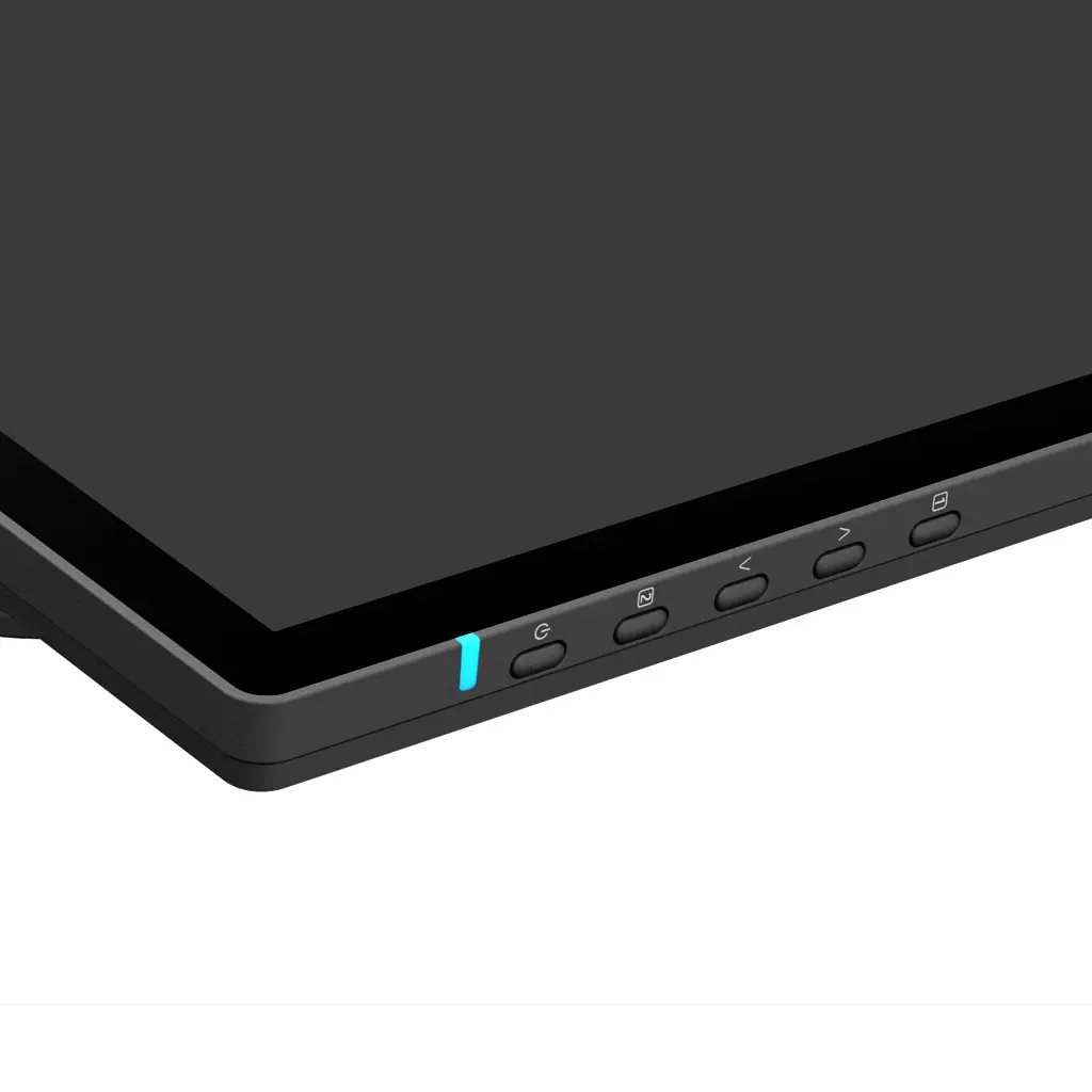 Tablet, Kante, Tastaturbereich, blaues Indikatorlicht, schwarzes Gerät