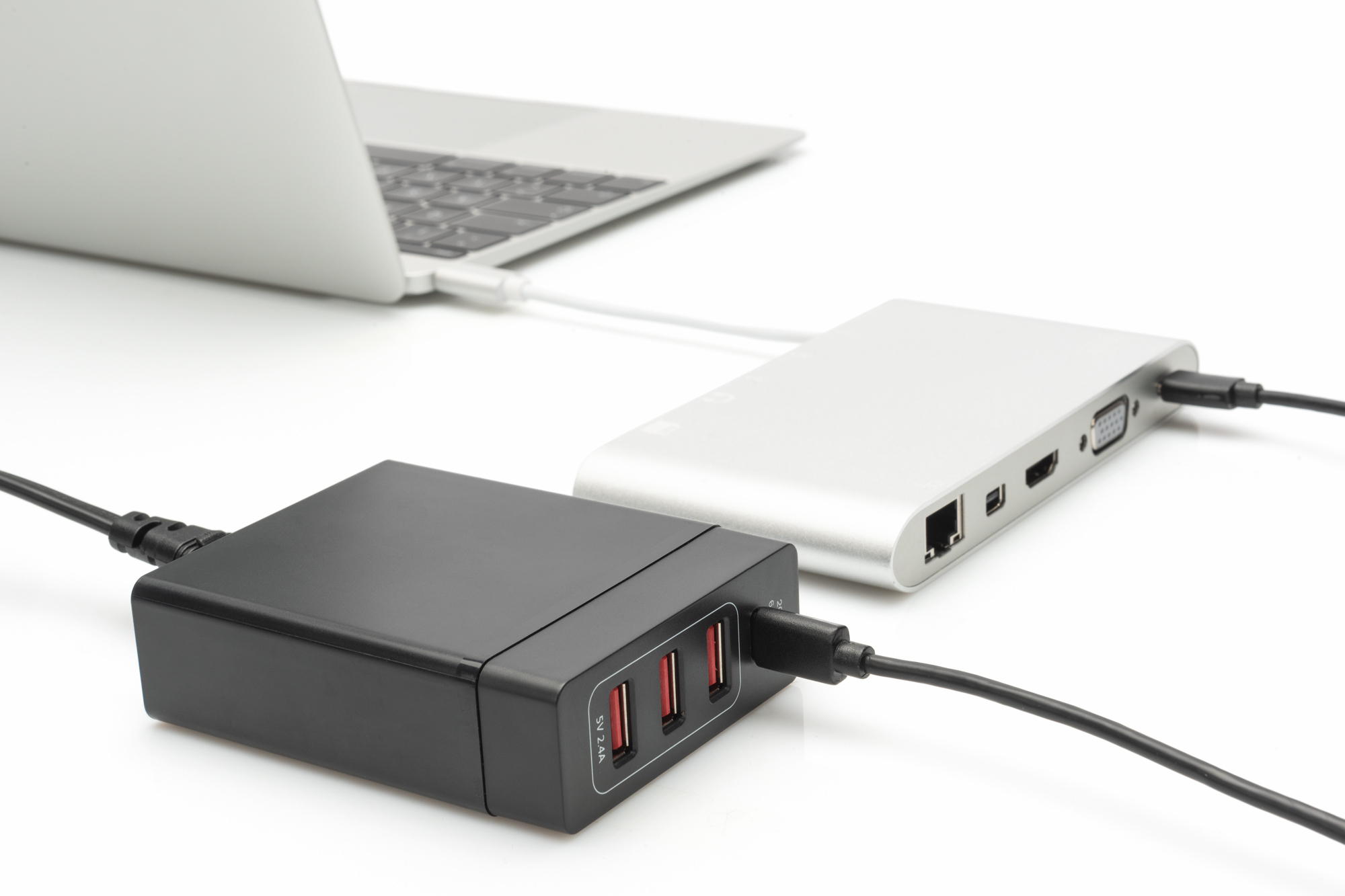 Laptop-Dock, USB-Hub, Netzadapter, Kabel, Aluminium-Gehäuse