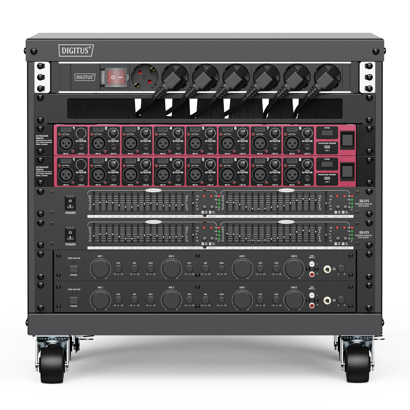 DIGITUS DN-48000 Universal 19-Zoll Equipment Rack mit Rollen, 8HE Verstärker, Elektronik