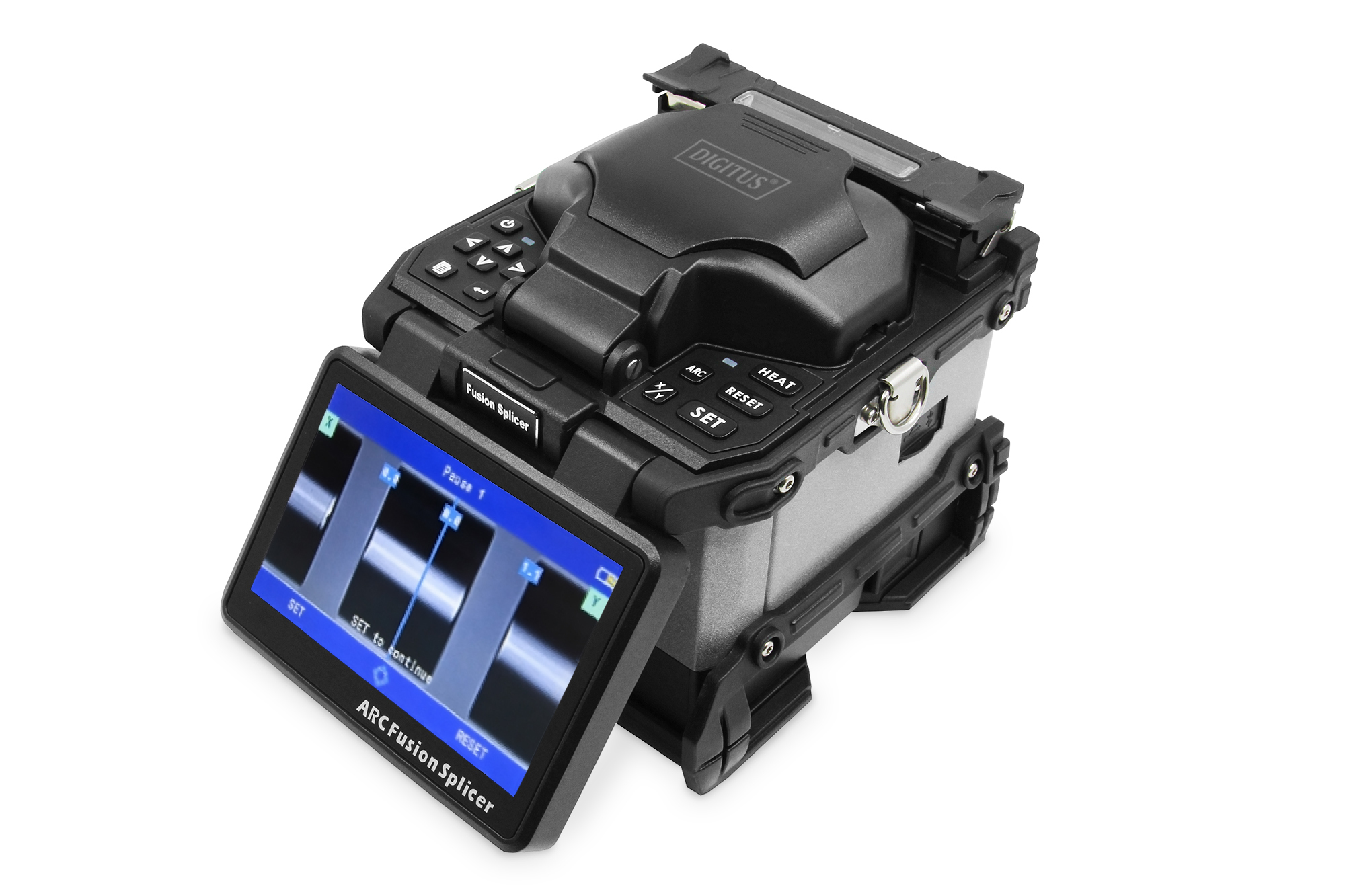 DIGITUS DN-FS-6-2 Fusions-Spleißgerät für Multi- und Singlemode Glasfasern, 3-Achsen, 6-Motoren DIGITUS DN-FS-6-2 Fusions-Spleißgerät für Multi- und Singlemode Glasfasern, 3-Achsen, 6-Motoren