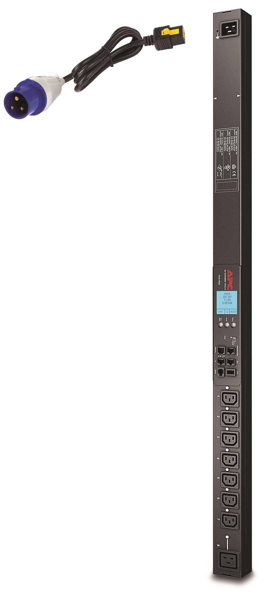 APC AP8958EU3 - Rack PDU 2G, Switched, ZeroU, 16A, 230V, (7) C13 & (1) C19, IEC309 Cord APC AP8958EU3 - Rack PDU 2G, Switched, ZeroU, 16A, 230V, (7) C13 & (1) C19, IEC309 Cord