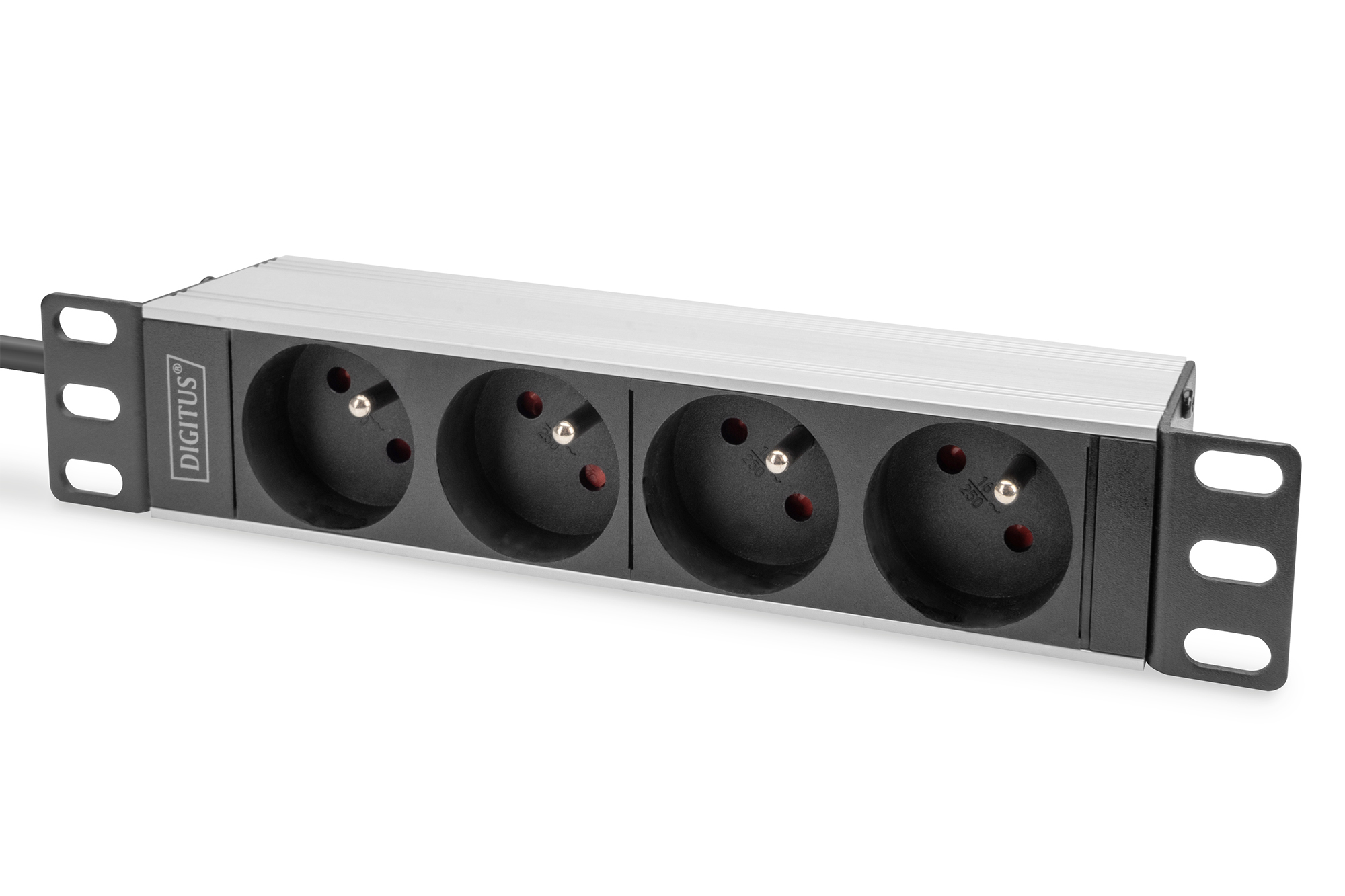rack-mount, Stromverteiler, 4-steckdosen, IEC-Stecker, silber-schwarz