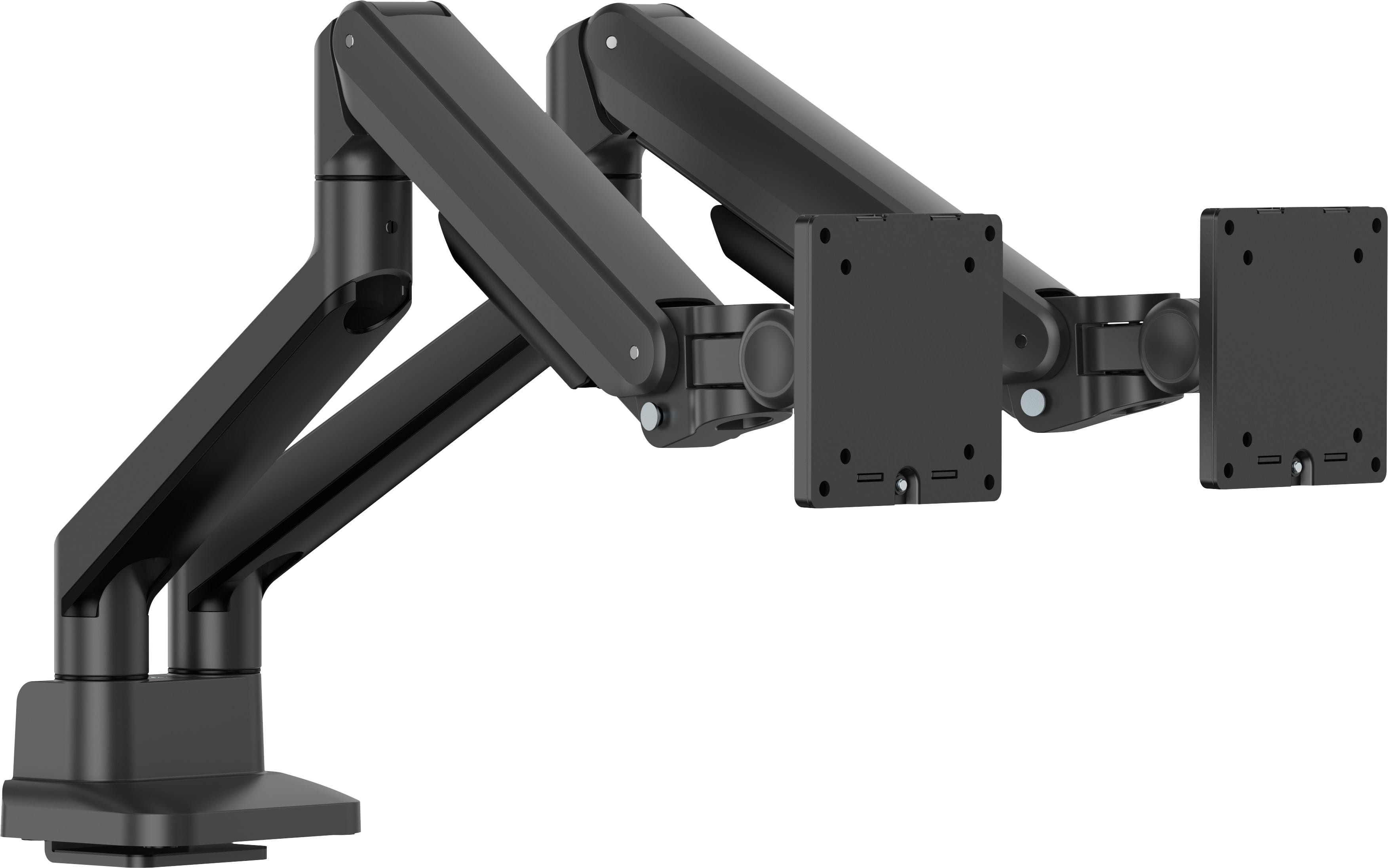 monitorarm, schwenkarm, doppelschienen, verstellgelenk, schwarz