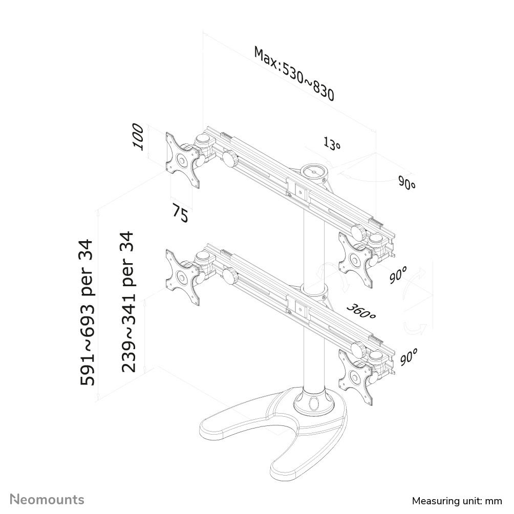 Neomounts Monitor-Tischhalterung - 8 kg - 48,3 cm (19 Zoll) - 76,2 cm (30 Zoll) - 100 x 100 mm - Höhenverstellung - Schwarz