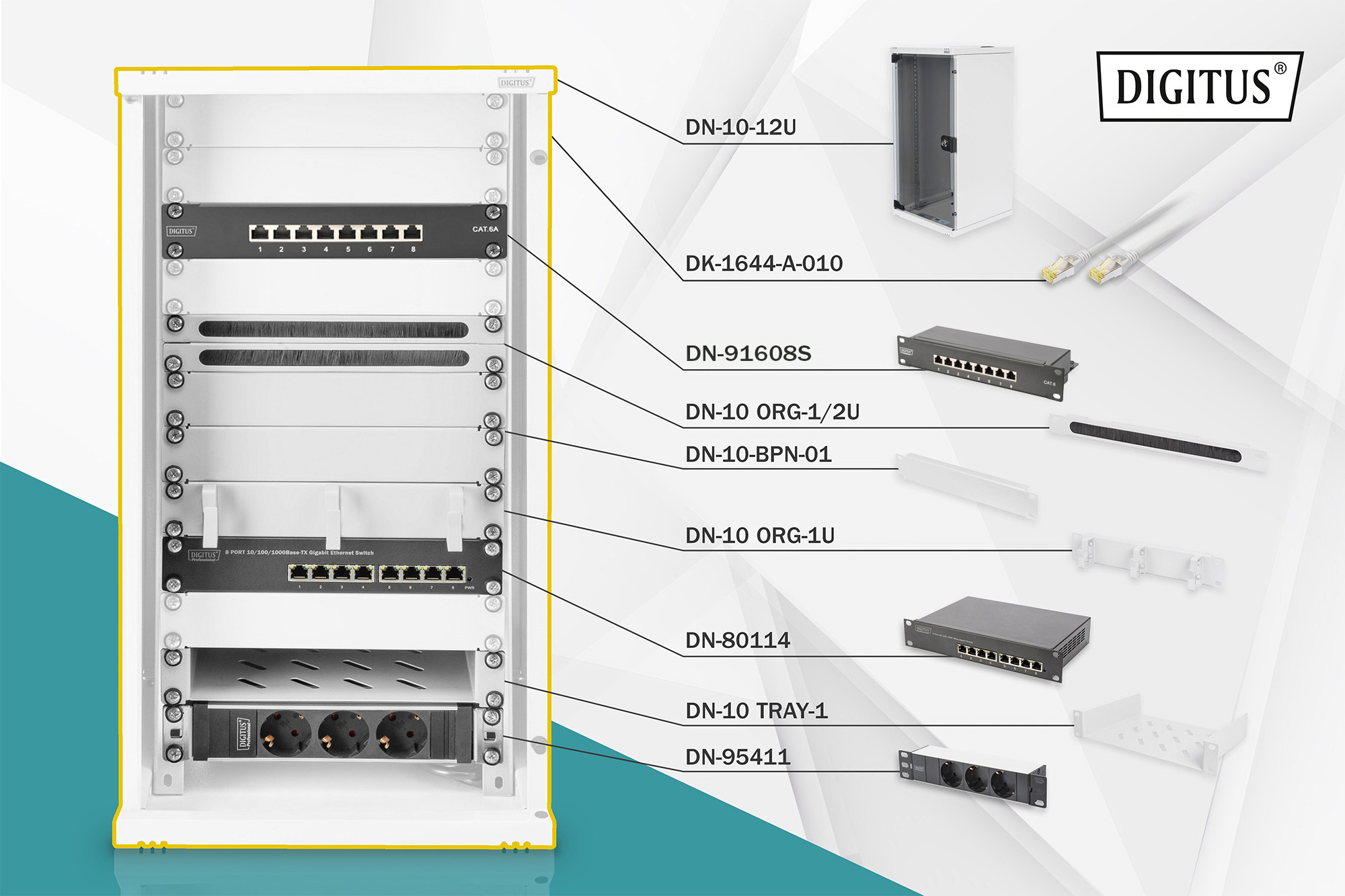 DIGITUS DN-10-SET-3 Netzwerk-Set 254 mm (10") - 12HE, 312 x 300 mm (B x T) Elektronik, Hardware, Computerausrüstung, Computer