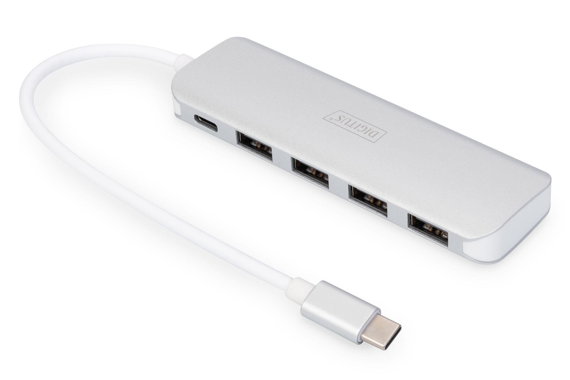 USB-C Hub, USB-C Adapter, 4-Port USB-A, Aluminum, Silber