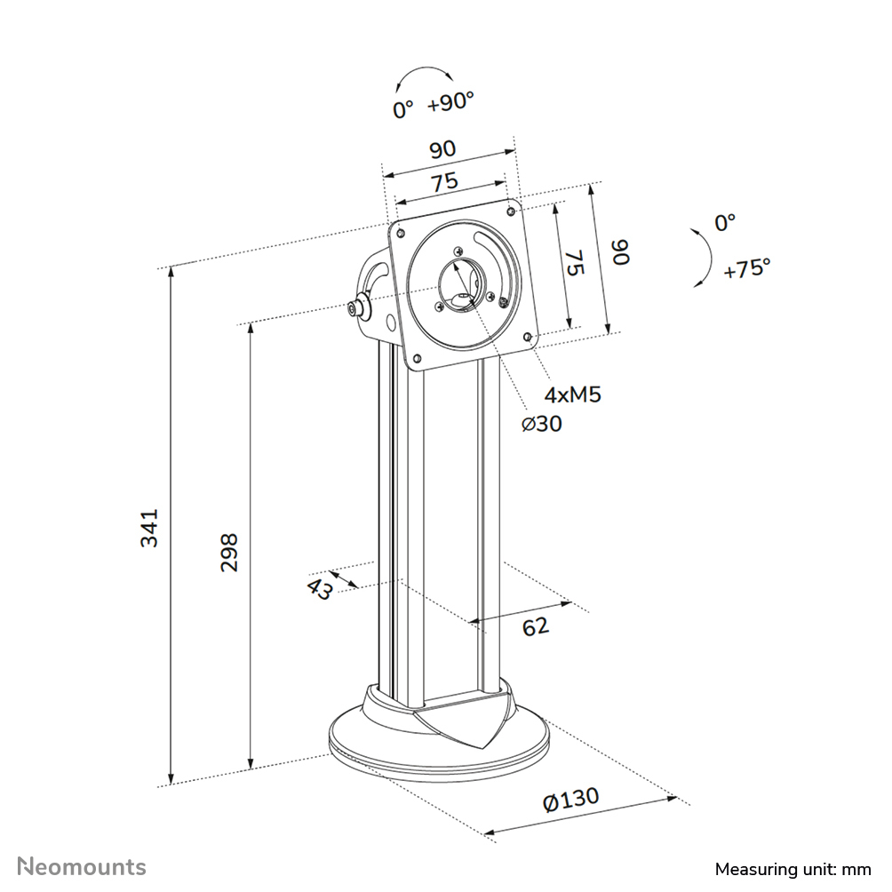 monitorbefestigung, verstellbarer ständer, vesa-platte, gaslift, durchmesser 130mm