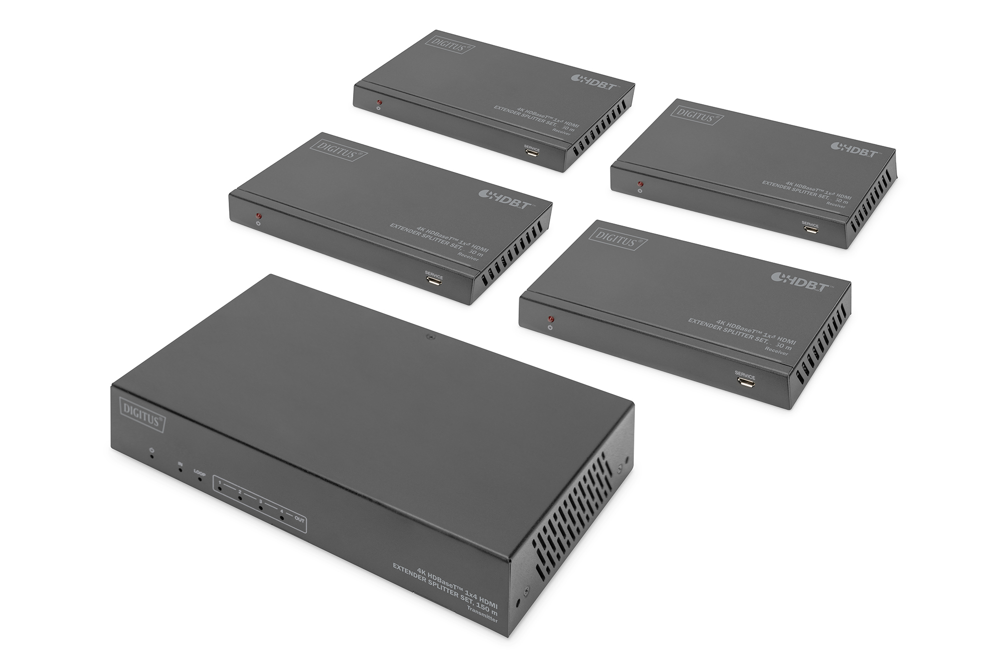 DIGITUS 4K HDBaseT™ 1x4 HDMI Extender Splitter Set, 150 m
