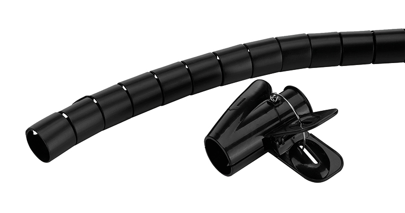 flexibler Schlauch, Schlauch mit Anschluss, Coiled Schlauch, schwarzer Schlauch, verstellbarer Clip