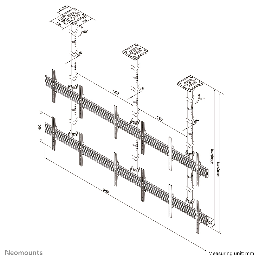 Neomounts Pro Videowall Deckenhalterung - 30 kg - 81,3 cm (32 Zoll) - 139,7 cm (55 Zoll) - 100 x 100 mm - 600 x 400 mm