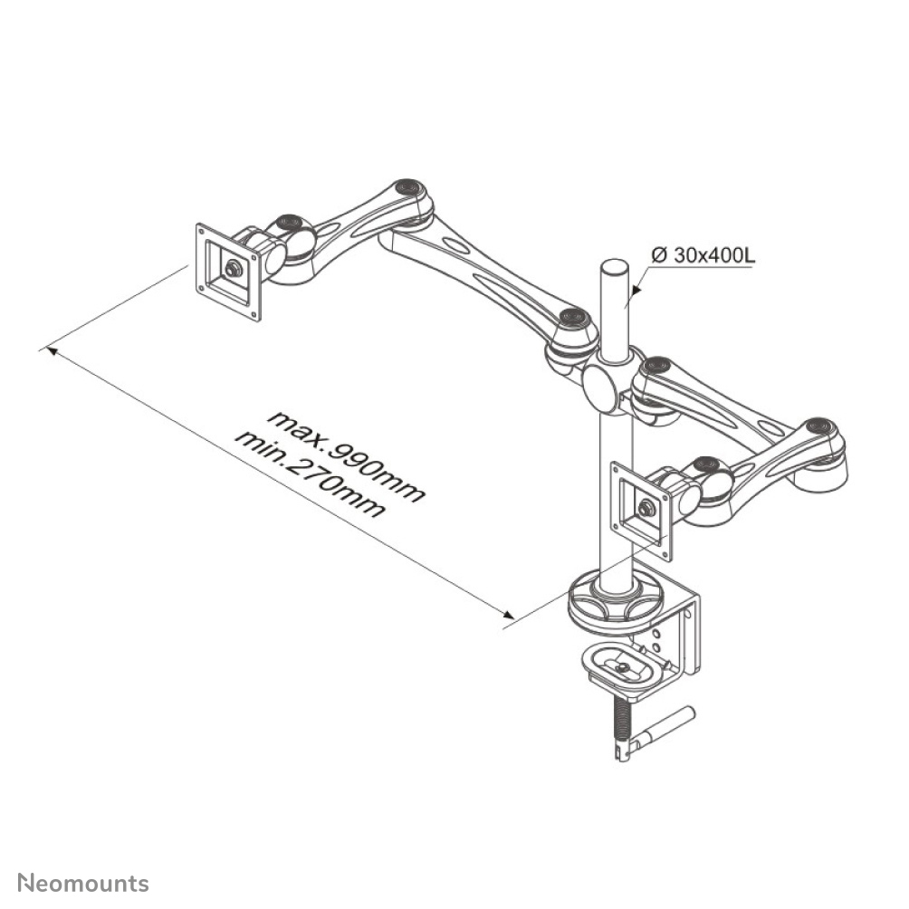 Neomounts Monitor-Tischhalterung - Klemme - 7 kg - 25,4 cm (10 Zoll) - 76,2 cm (30 Zoll) - 100 x 100 mm - Silber
