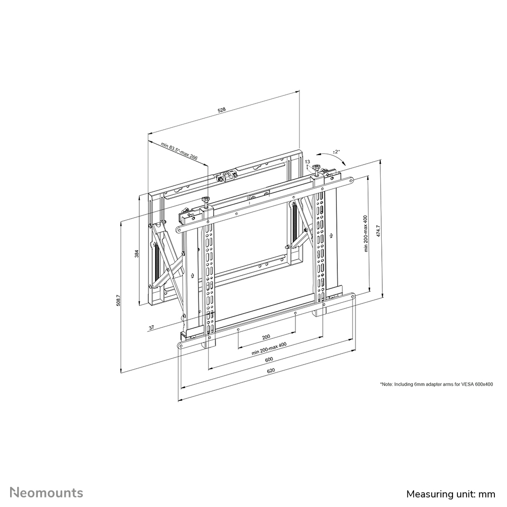 Neomounts Videowall-Wandhalterung - 35 kg - 106,7 cm (42 Zoll) - 177,8 cm (70 Zoll) - 200 x 200 mm - 600 x 400 mm