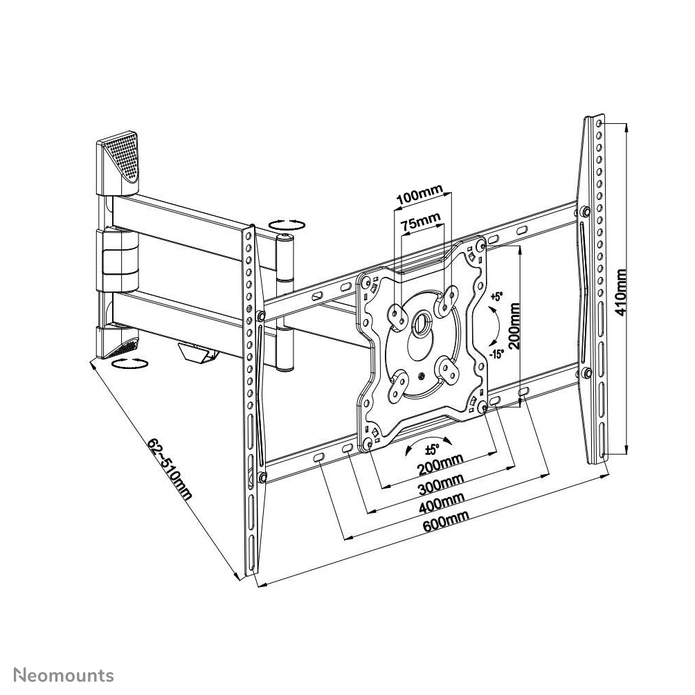 Neomounts Monitor-Wandhalterung - 177,8 cm (70 Zoll) - 75 x 75 mm - 600 x 400 mm - 0 - 20 Grad  - 10 Grad  - Schwarz