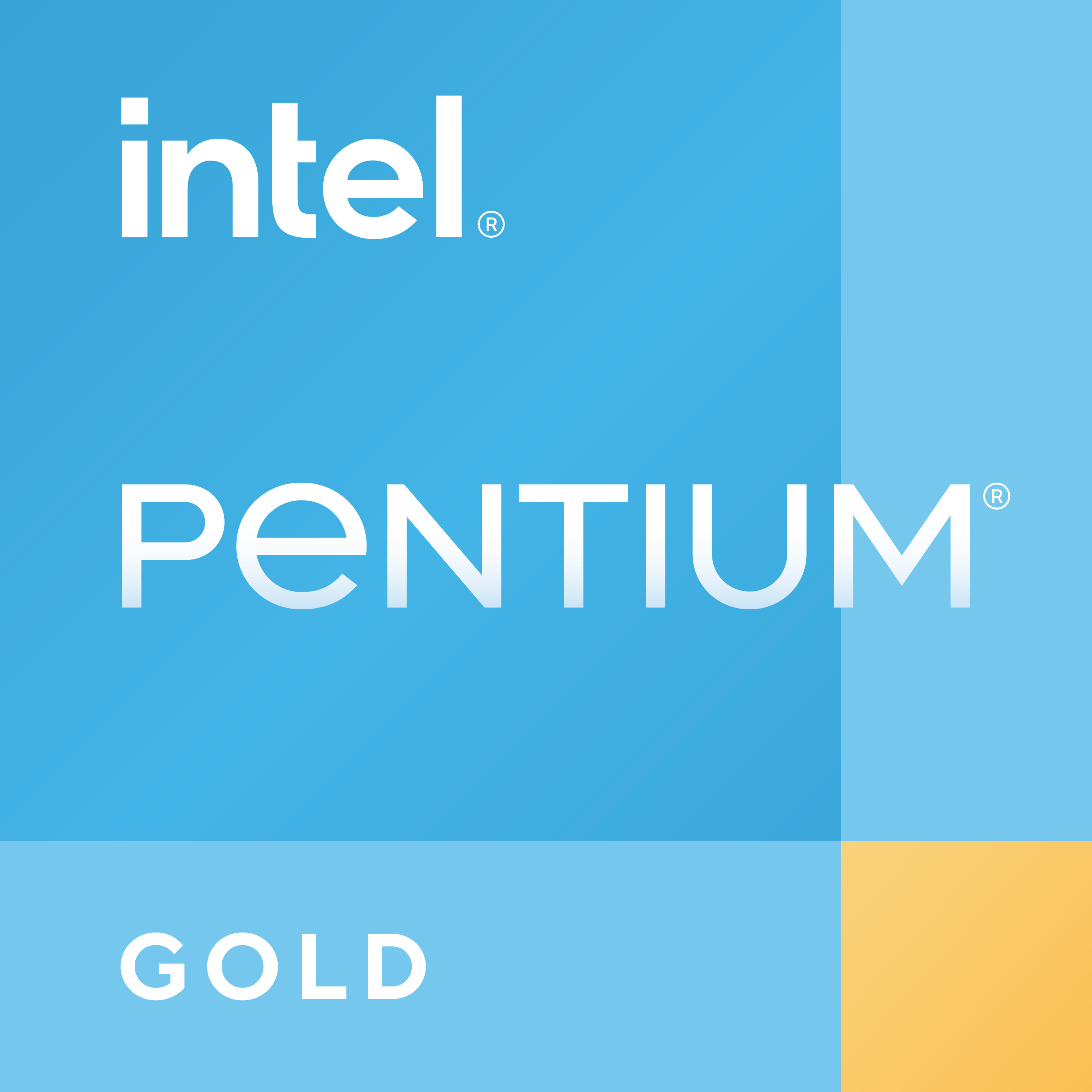 prozessor, intel pentium, gold, markenlogo, blauer verlauf