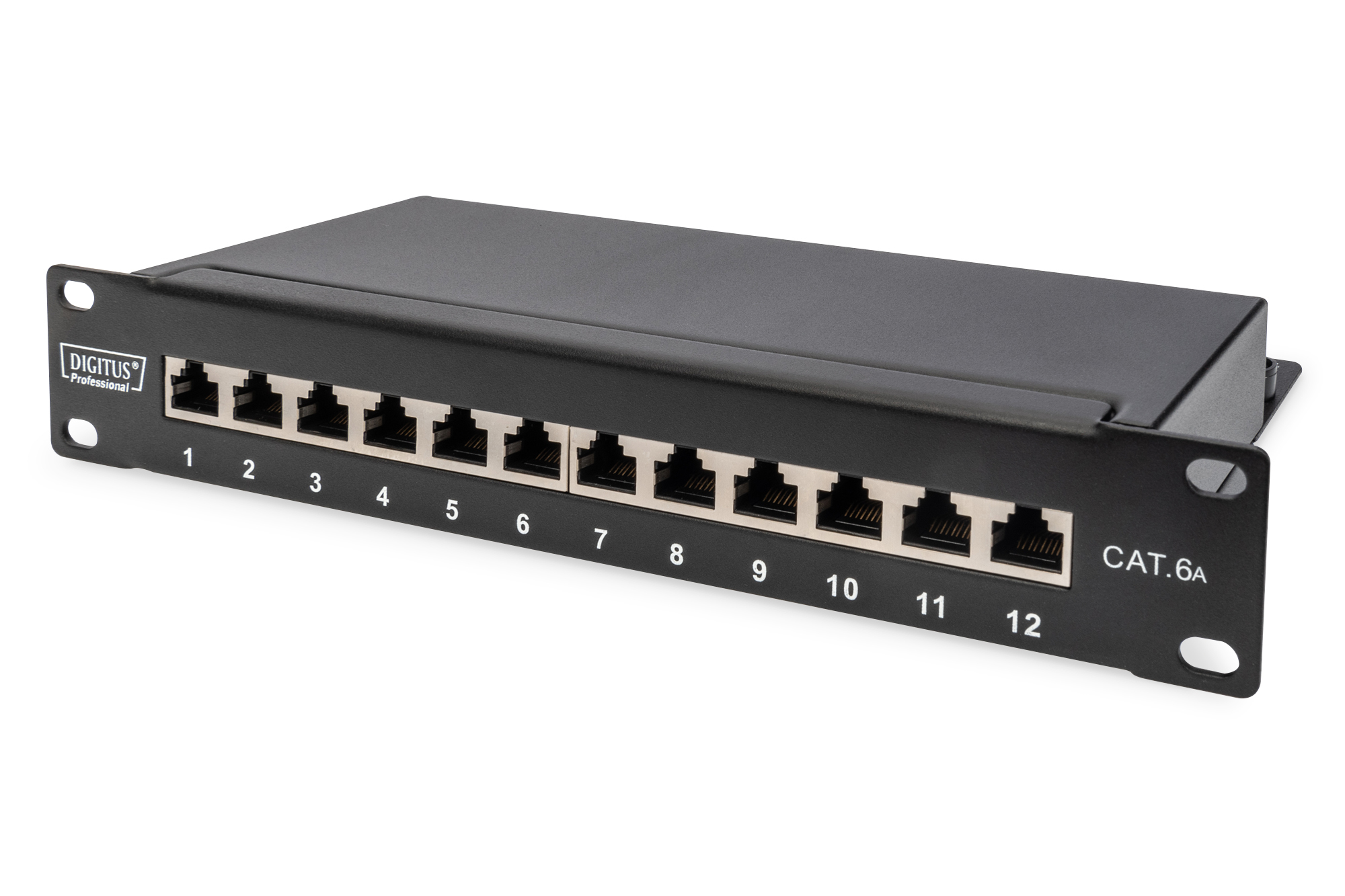 DIGITUS DN-91612S-EA Cat.6A Patch Panel, geschirmt, 12-Port, 1HE, 10", schwarz DIGITUS DN-91612S-EA Cat.6A Patch Panel, geschirmt, 12-Port, 1HE, 10", schwarz