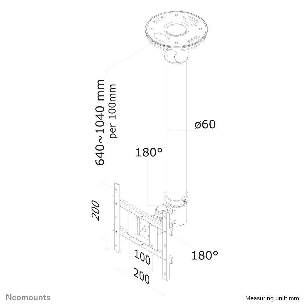 Neomounts Monitor-Deckenhalterung - 101,6 cm (40") - 75 x 75 mm - 200 x 200 mm - 0 - 180 Grad  - 360 Grad  - Silber