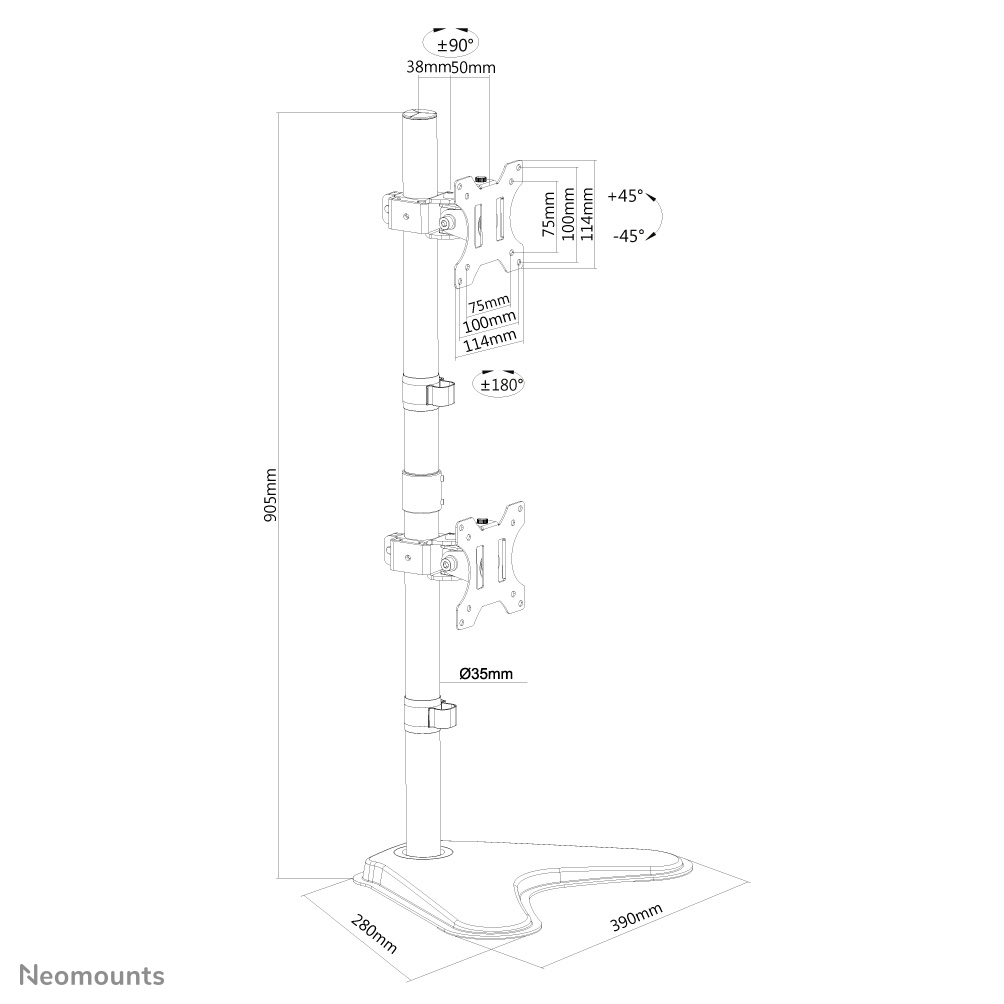 Neomounts Monitor-Tischhalterung - Freistehend - 6 kg - 25,4 cm (10 Zoll) - 81,3 cm (32 Zoll) - 100 x 100 mm - Schwarz
