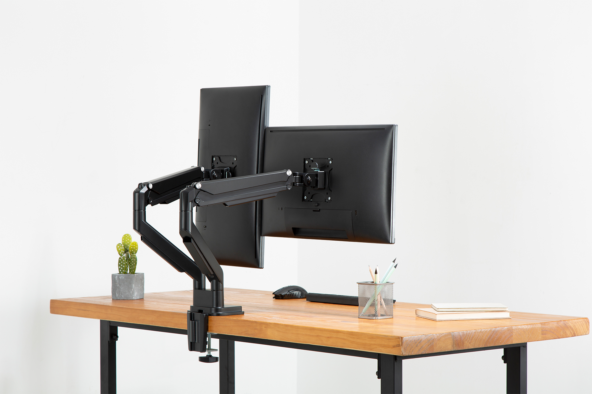 monitor, dual monitor, desk setup, arm supports, schwarz