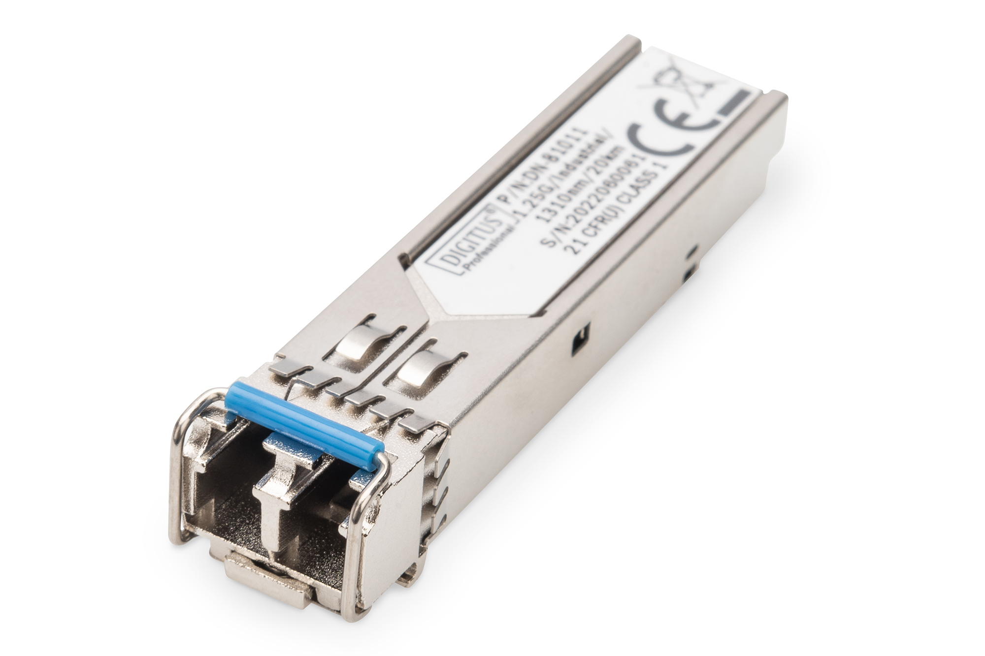 SFP Modul, Transceiver, RJ45 Typ, Metallgehäuse, Blauer Halteclip