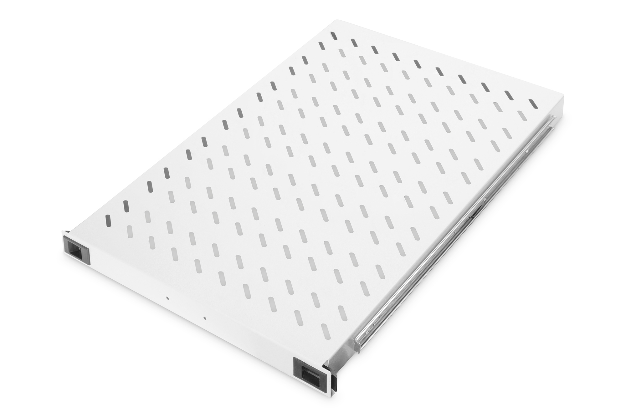 server rack shelf, metallgehäuse, durchlaufschlitze, rackmount tray, silberfarbe