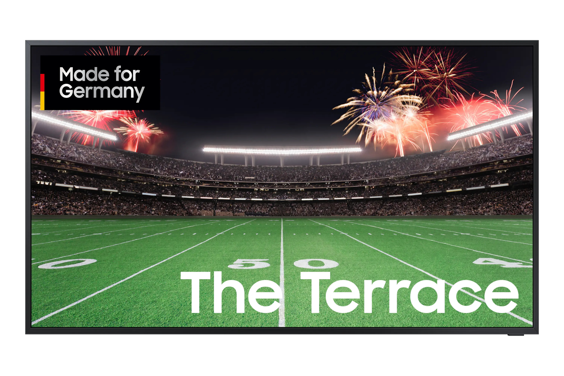 Samsung TV GQ75LST7D 75" Terrace-TV (2025´er Modell) Feld, Arena, Gebäude, Bildschirm, Stadion