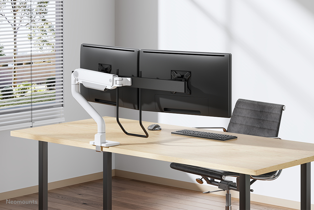 Neomounts Select Desk Mount double display crossbar topfix clamp