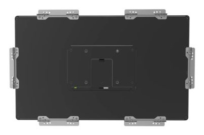 monitor mount, rack mount, metal frame, black panel, adjustable brackets
