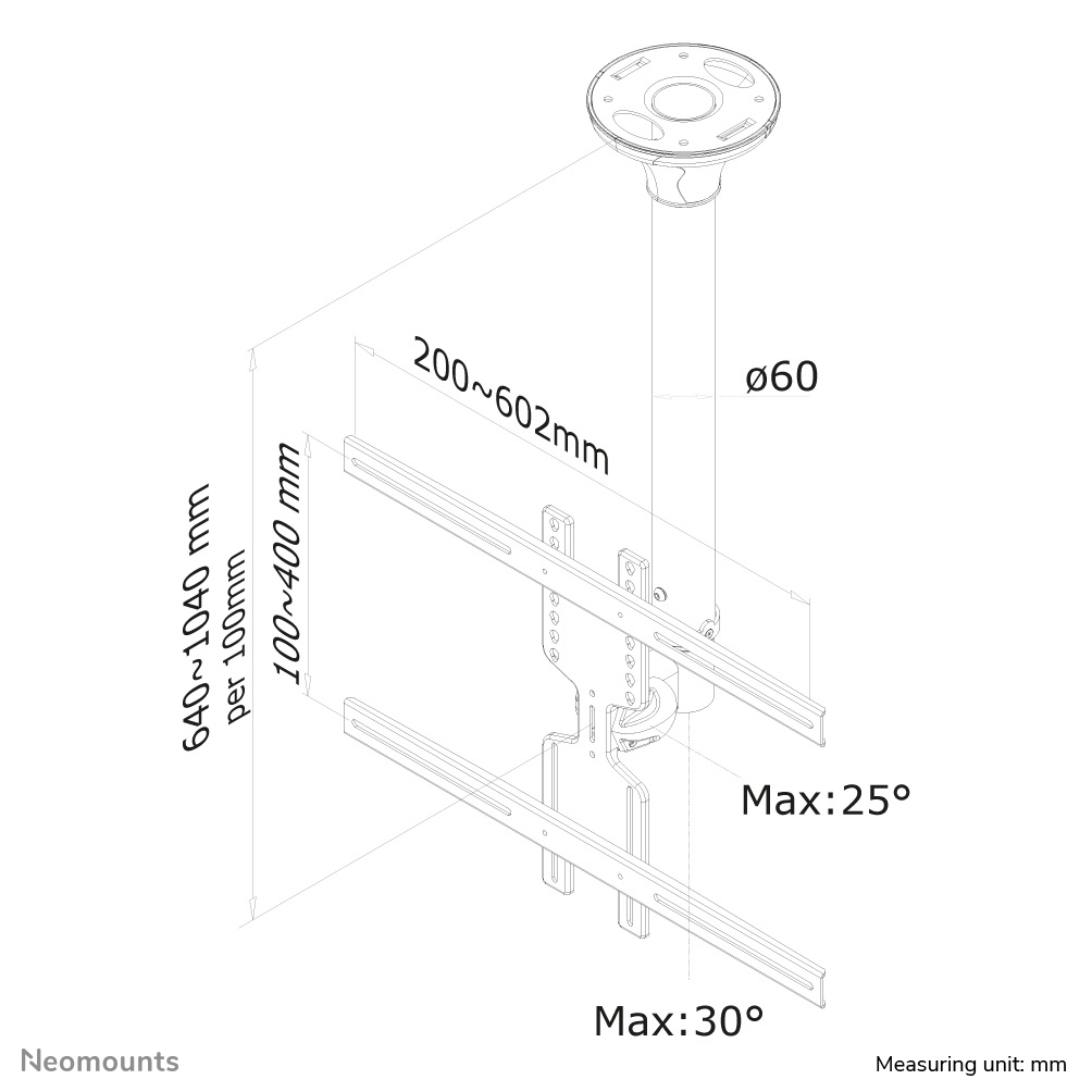 Neomounts Monitor-Deckenhalterung - 35 kg - 81,3 cm (32") - 152,4 cm (60") - 200 x 200 mm - 600 x 400 mm - 640 - 1040 mm