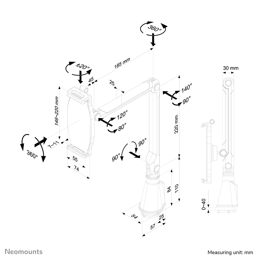 Neomounts Tablet-Ständer - 32,8 cm (12.9 Zoll) - 11,9 cm (4.7 Zoll) - Silber - 360 Grad  - 45 Grad  - 1 kg