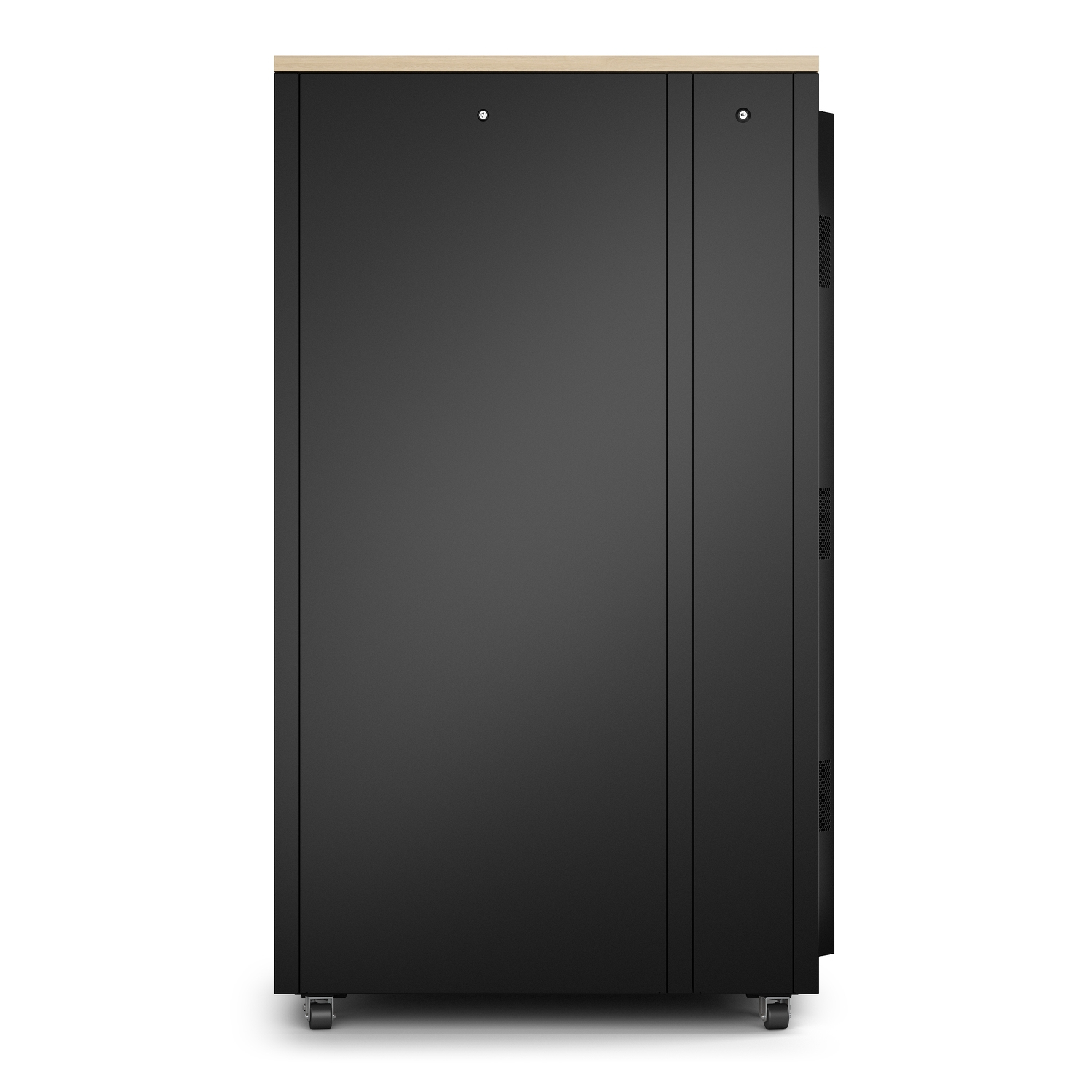 Servergehäuse, gunmetal grau, Metallkabinett, Rollen, Holzoberkante
