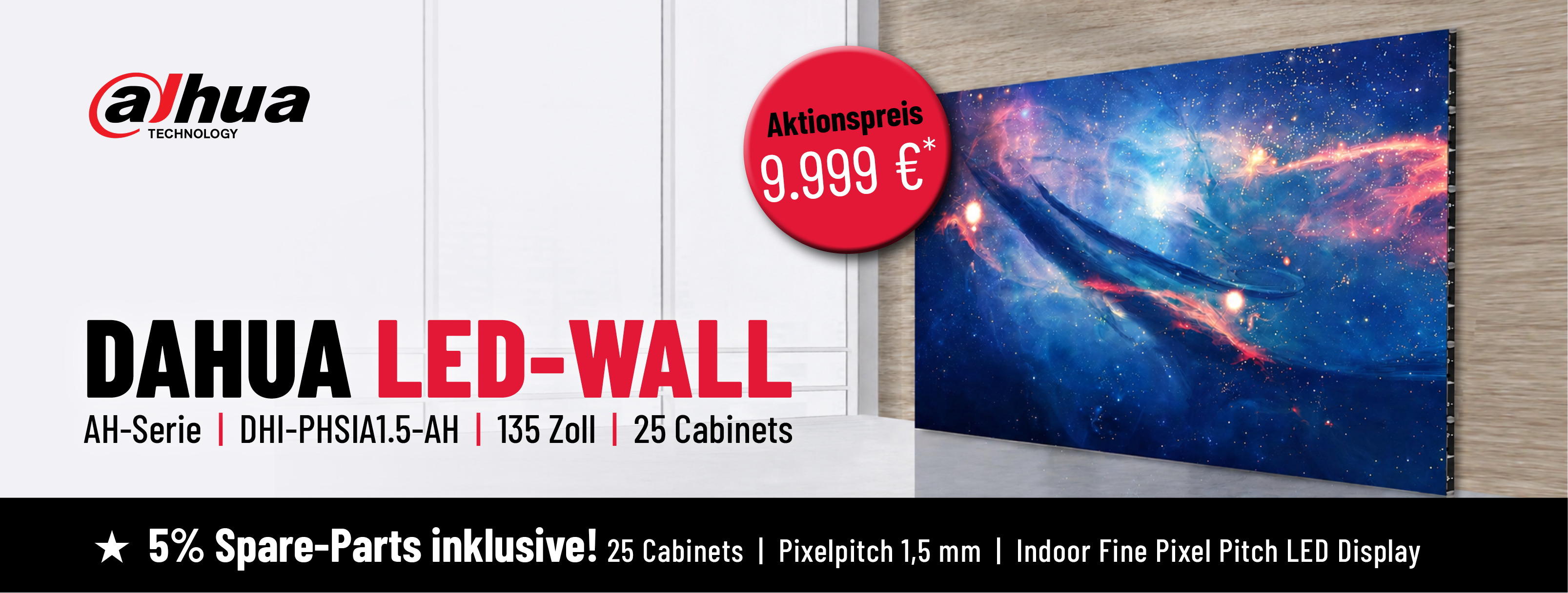 LED-Display, TV, Wandmontage, 135 Zoll, Pixelpitch 1.5 mm