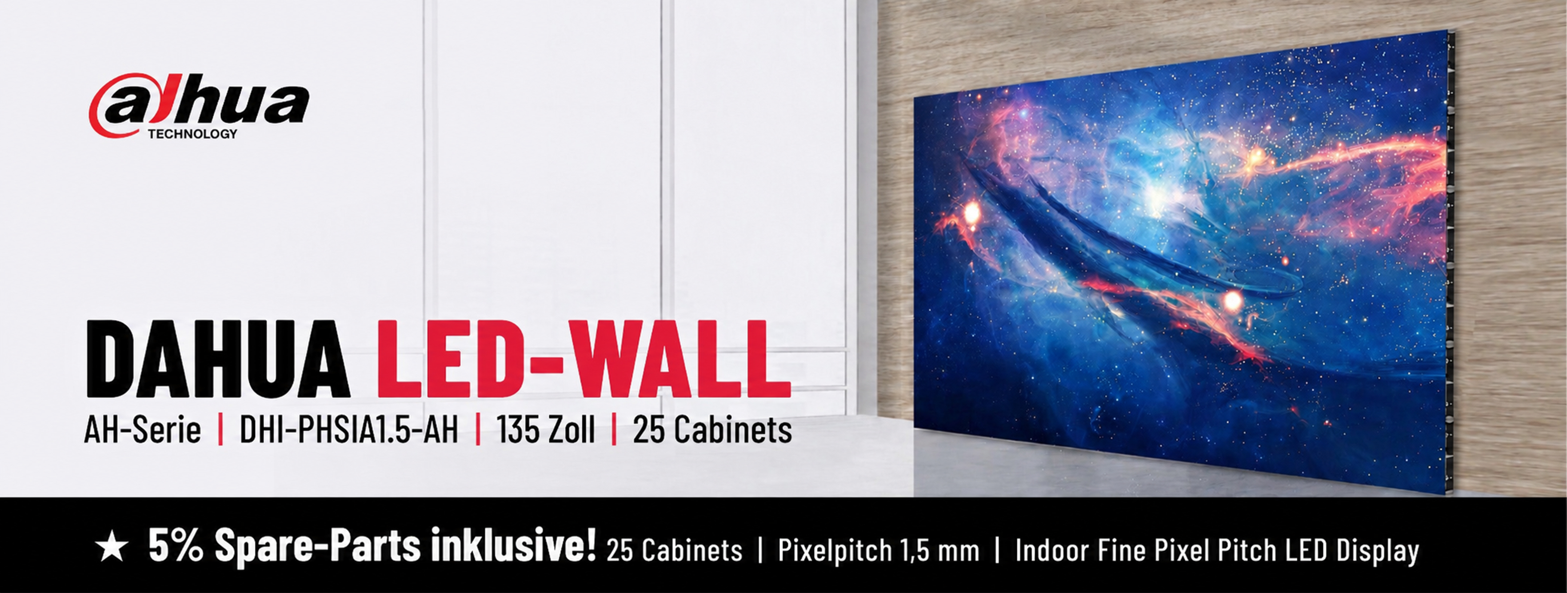 LED-Wall, Dahua, Schränke, 135 Zoll, Pixelpitch 1,5 mm
