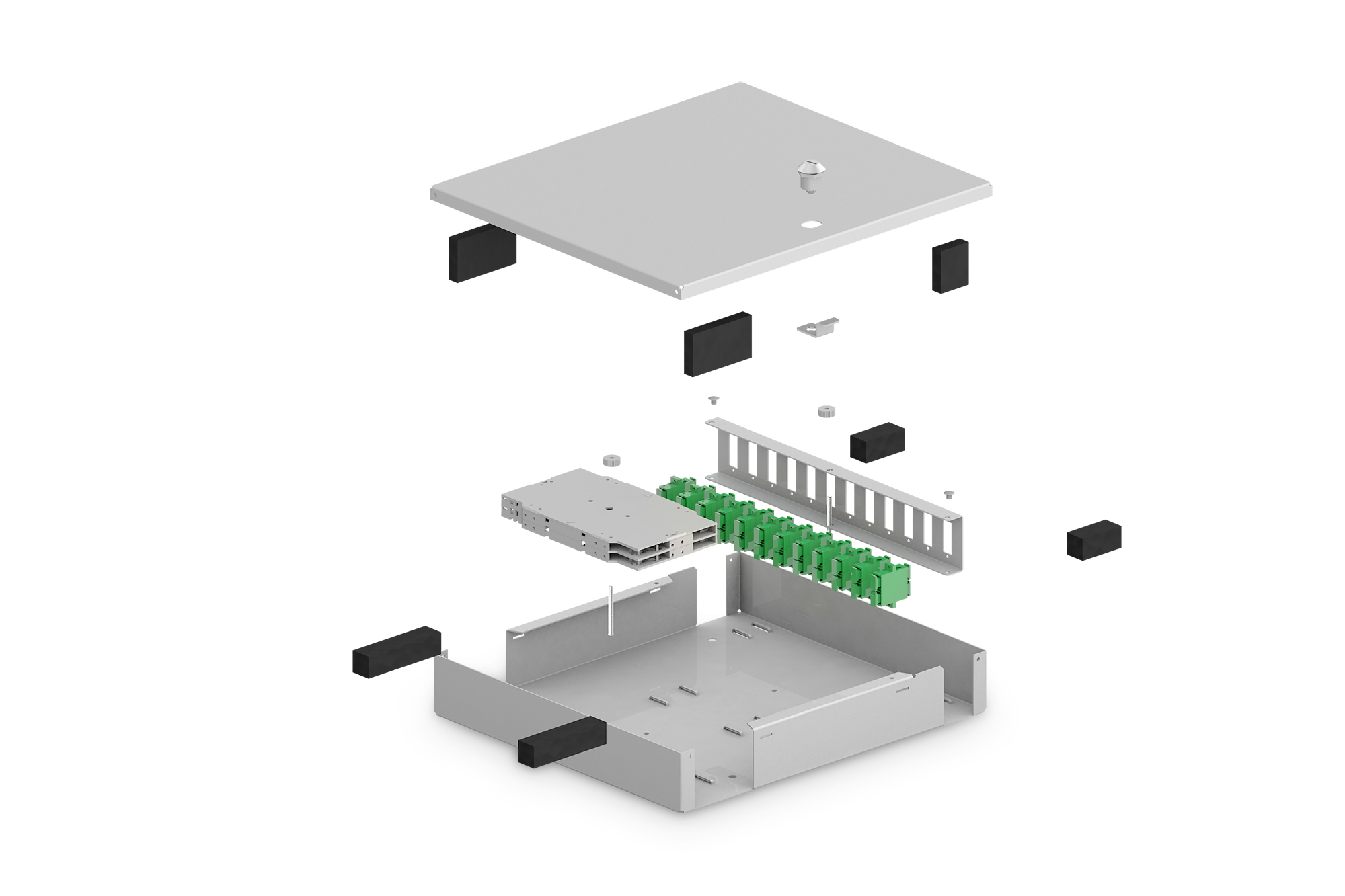 rack, elektronik, modul, grüneanschlüsse, metallgehäuse