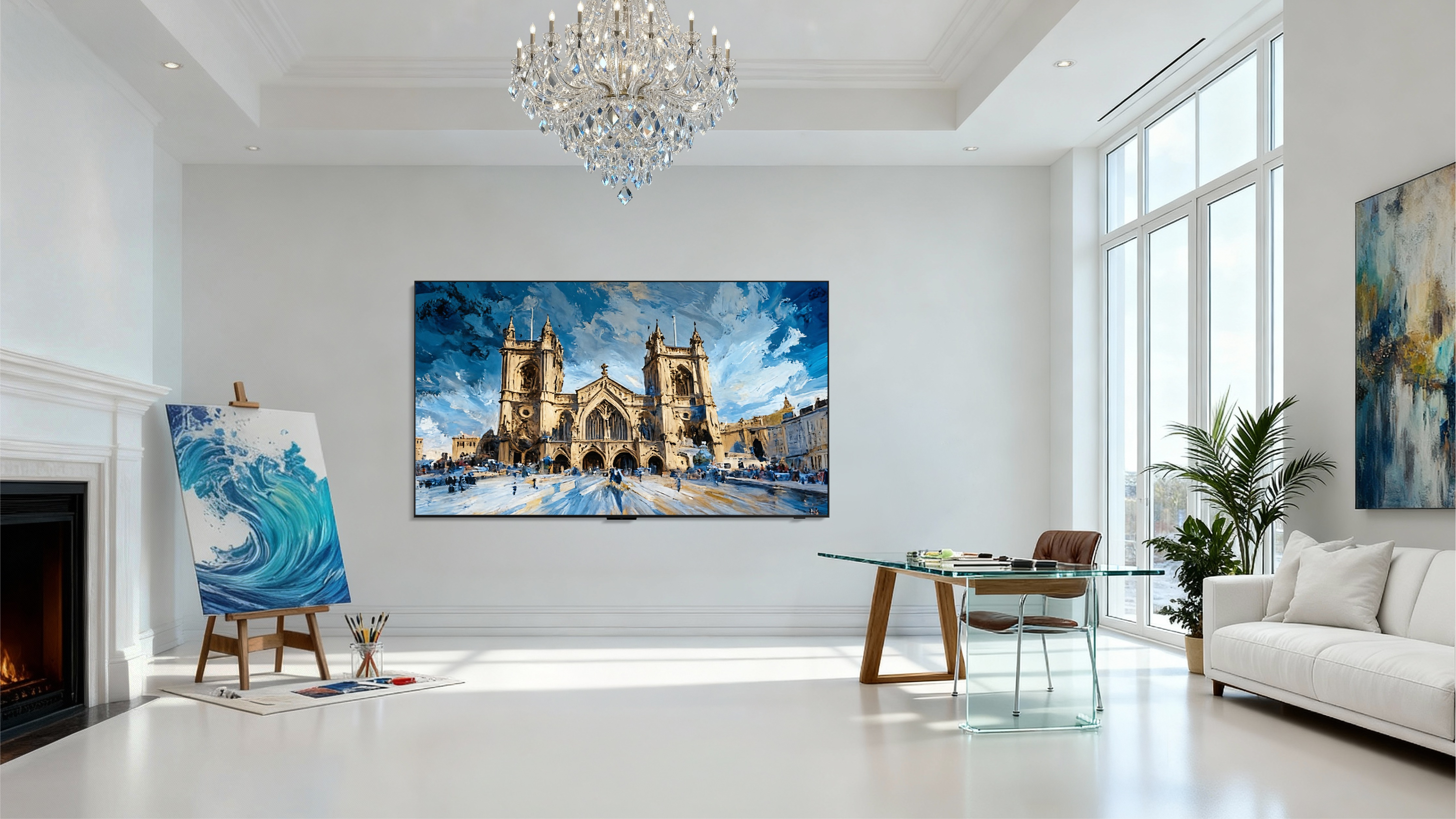 Kristallkronleuchter, Wohnzimmer, Wandkunst, Moderne Dekoration, Glas-Tisch