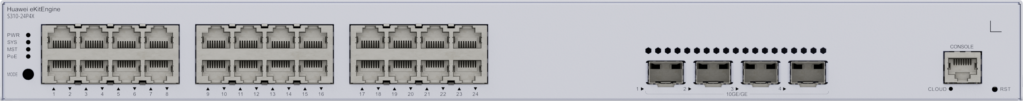 HUAWEI Switch S310-24P4X (24*10/100/1000BASE-T ports(400W PoE+), 4*10GE SFP+ ports, built-in AC power)