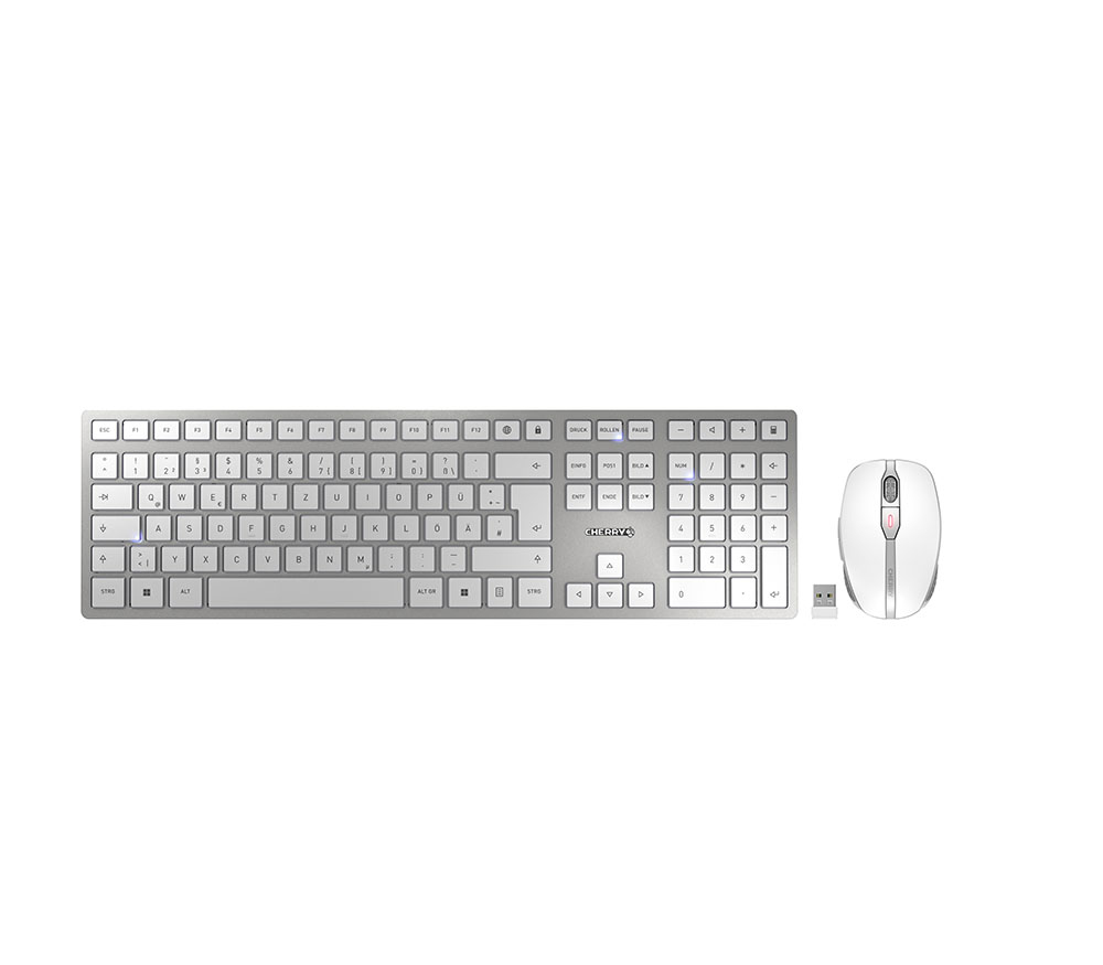 Cherry Tastatur-Maus-Set DW 9100 SLIM (JD-9100DE-1), silber/ weiß