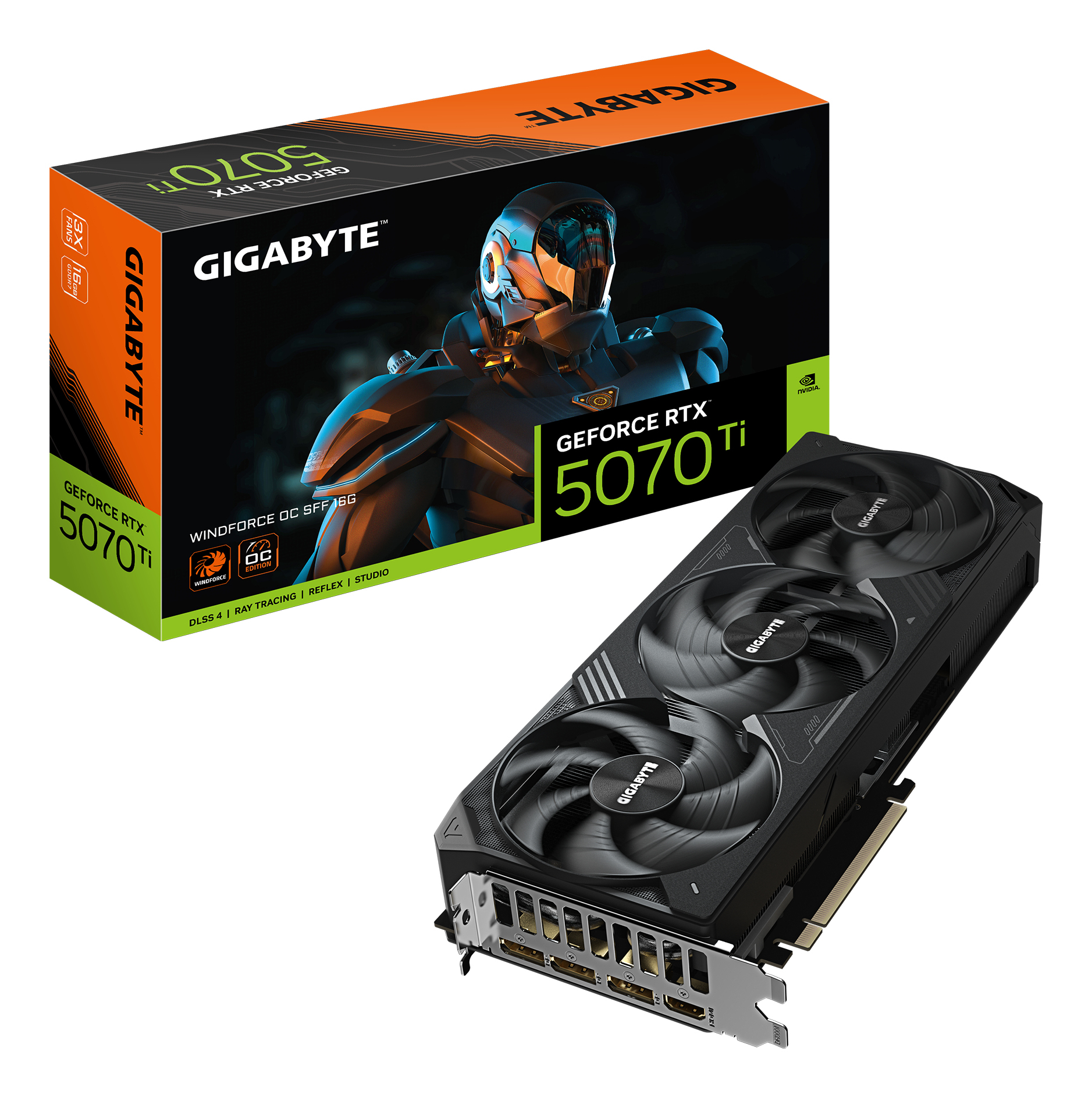 VGA Gigabyte GeForce RTX 5070 Ti WINDFORCE OC SFF 16G (3x DP + 1x HDMI) Computerausrüstung, Elektronik, Hardware, Helm, Person
