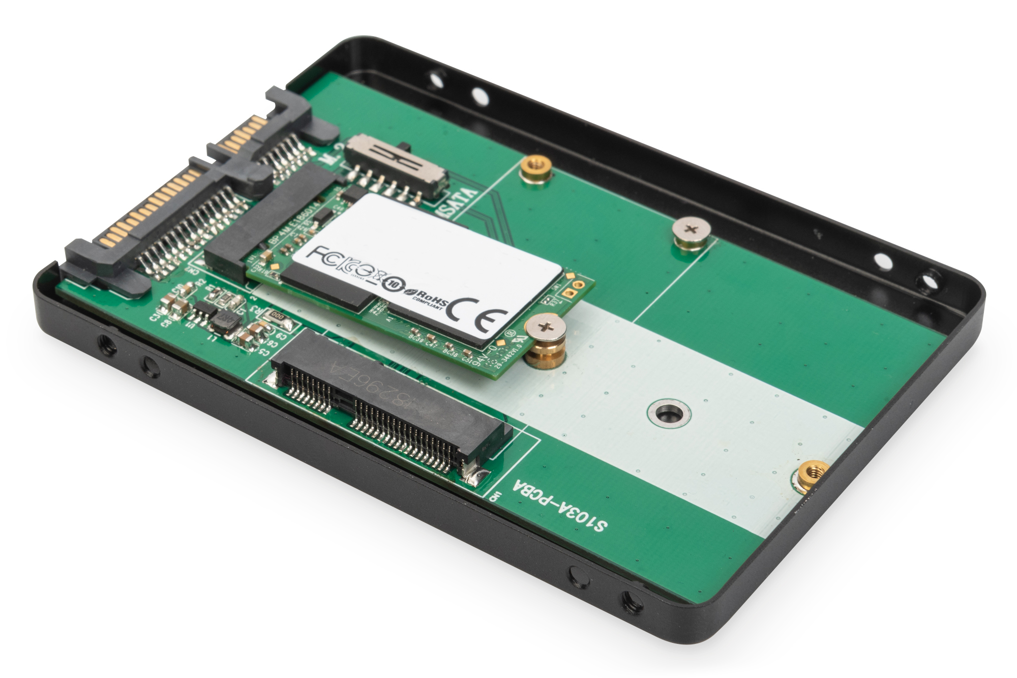 solide Festplatte, M.2-Modul, SATA Adapter, grüne Leiterplatte, Steckverbinderkante