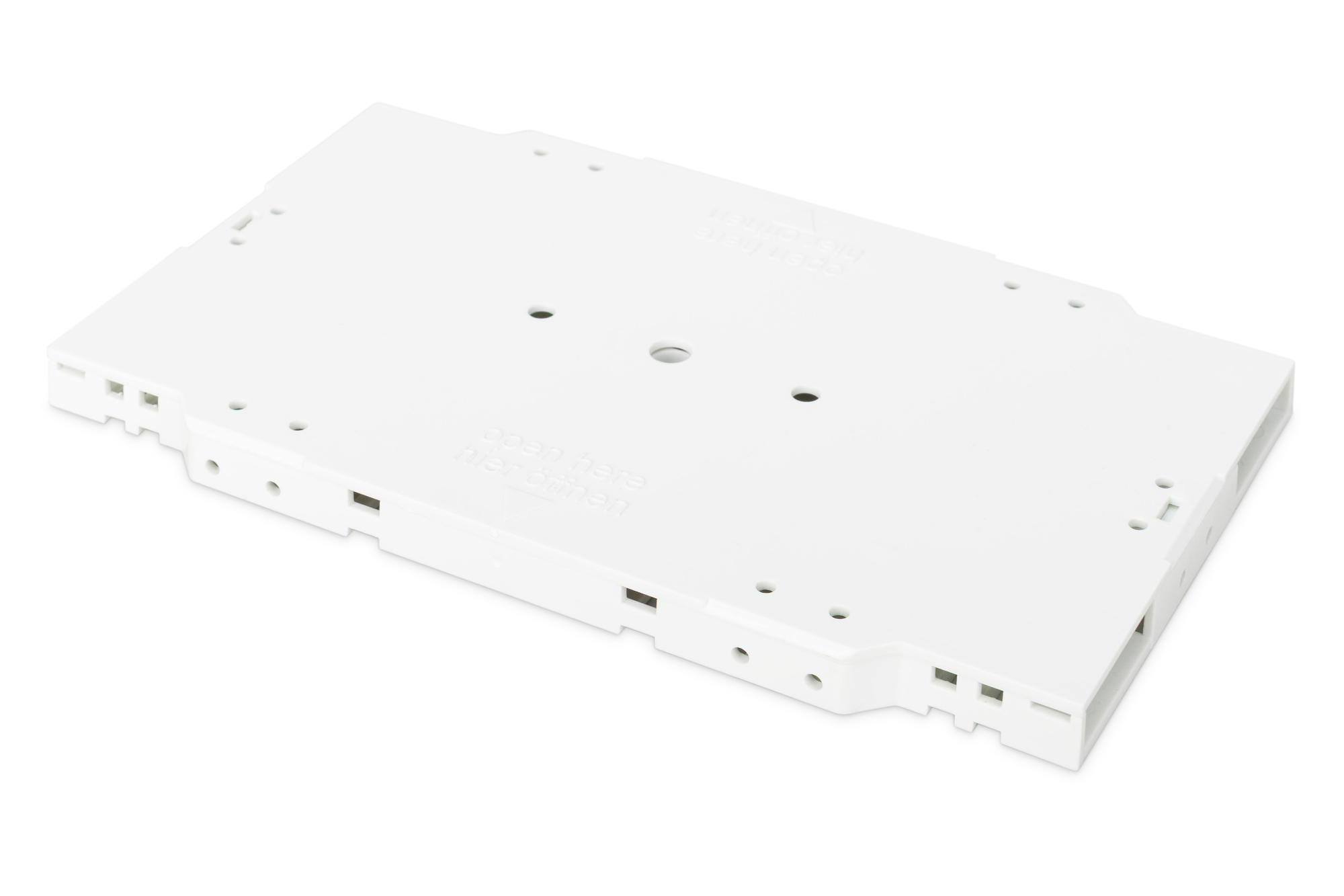 weiße Plastikmodul, elektronische Gehäuse, rechteckige Box, Schnellverbinder, Bedienungsfeld anzeigen