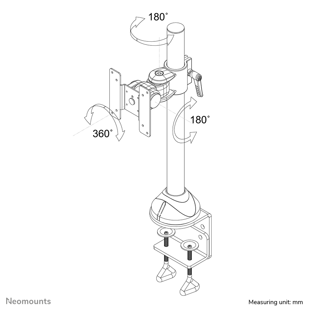 Neomounts Monitor-Tischhalterung - Klemme /Bolzen - 10 kg - 25,4 cm (10") - 76,2 cm (30") - 100 x 100 mm - Schwarz