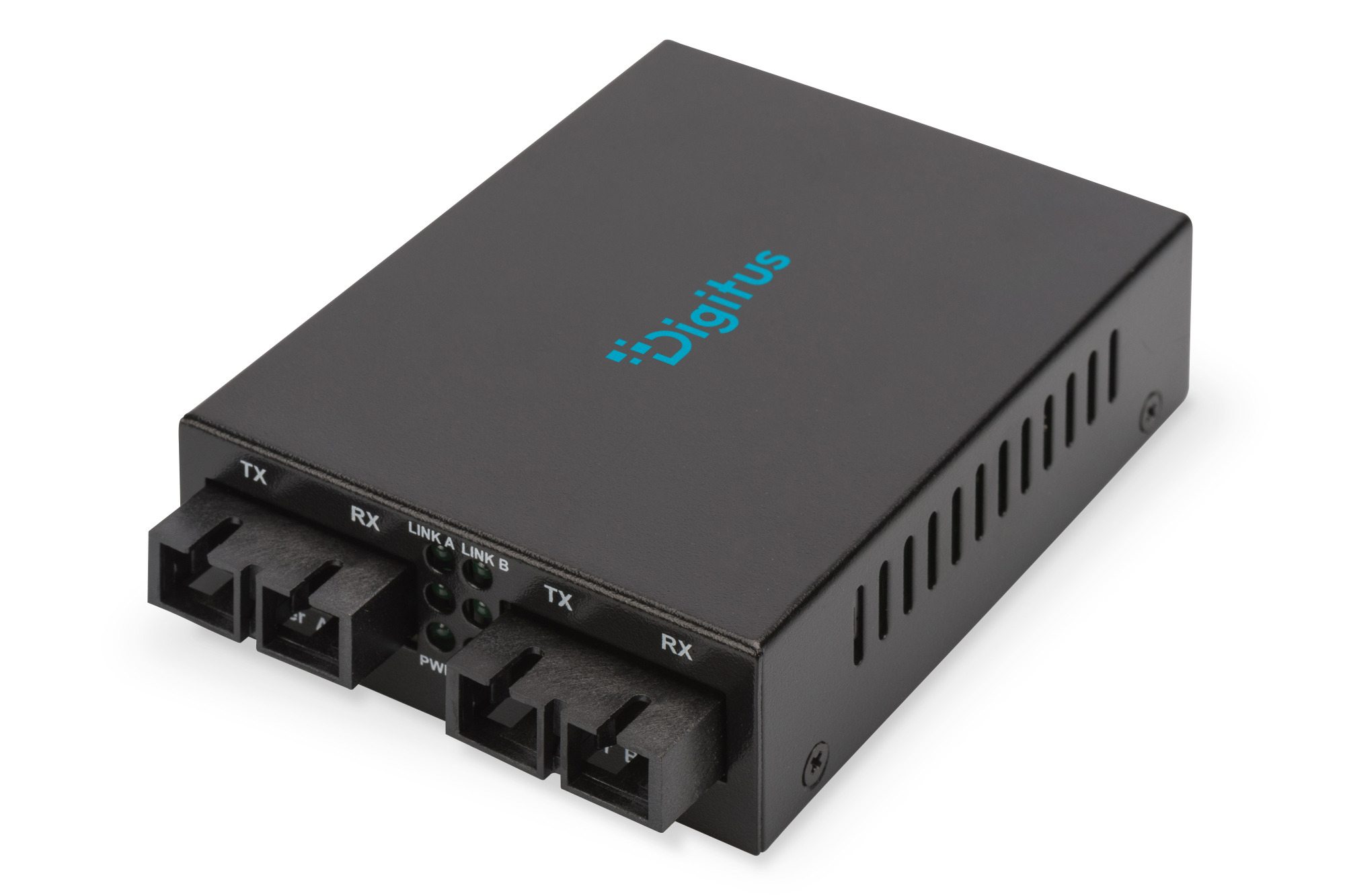 Digital-Interface, Netzwerk-Adapter, Stromversorgung, TX RX Ports, schwarze Metallhülle