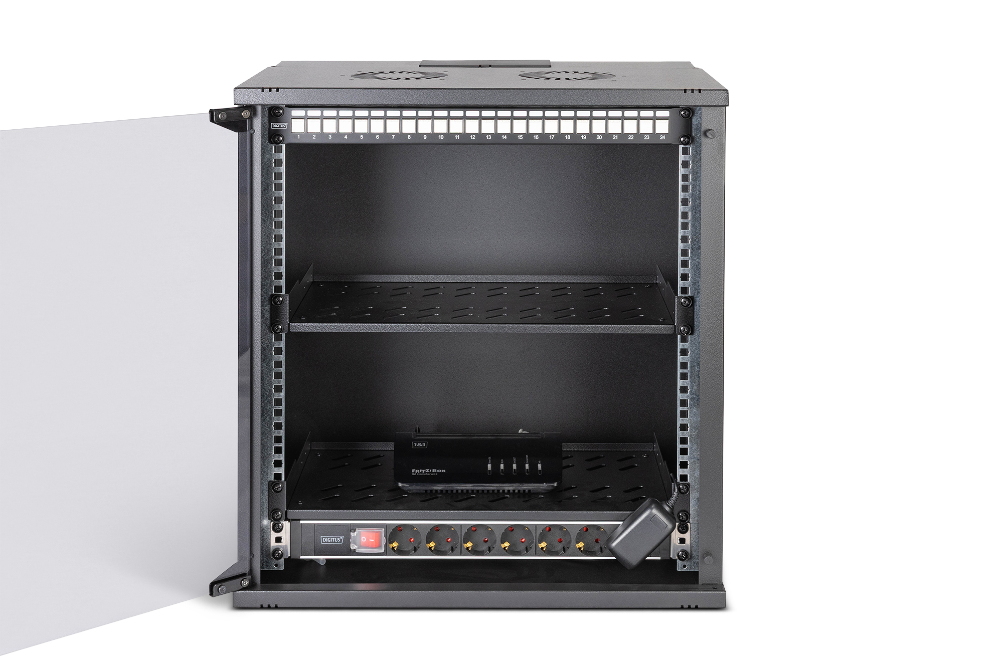 Server-Schrank, Rackeinsatz, Netzteil, Montageschritte, Schwarz