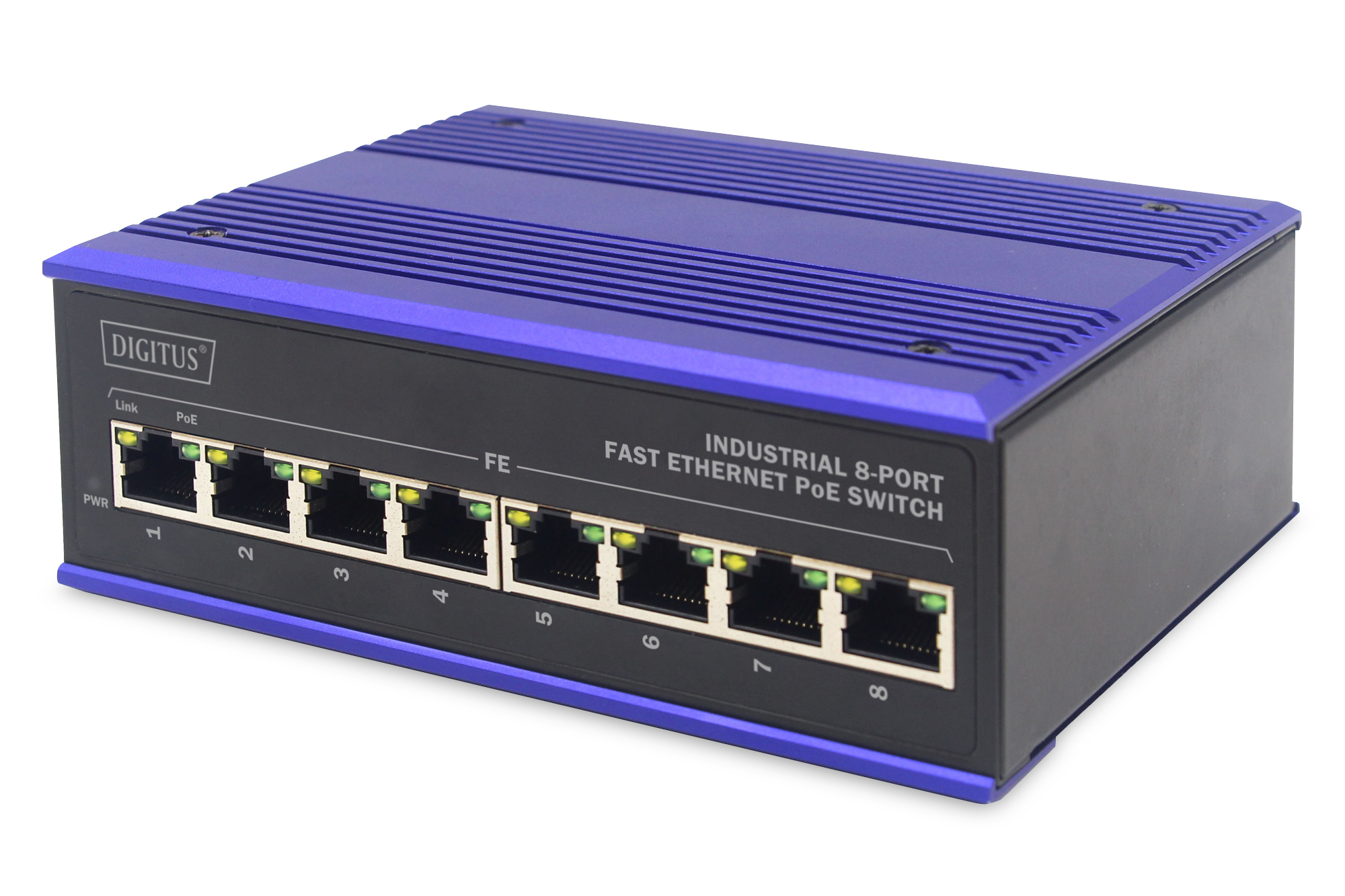 Industrieller Switch, Ethernet-Switch, PoE, 8-Port, RJ45-Steckverbinder