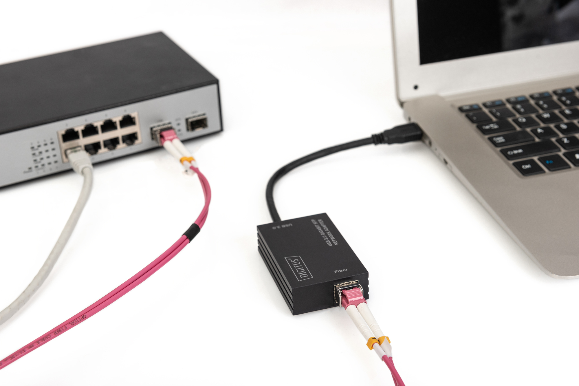 Faser-Medienkonverter, Netzwerkadapter, RJ45, USB-C, schwarz Box