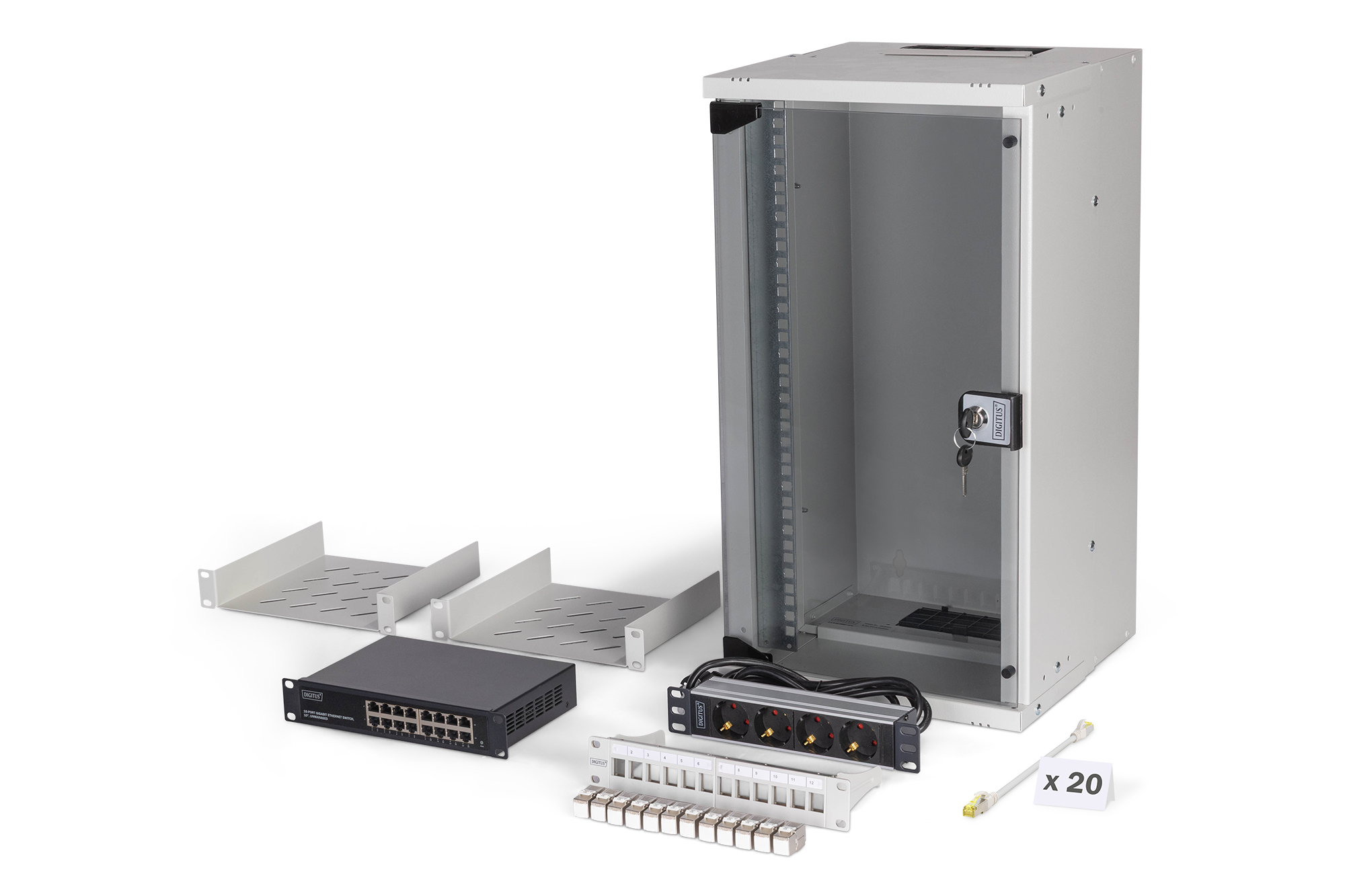 servergehäuse, netzwerk rack, patch panel, steckdosenleiste, verkabelungszubehör