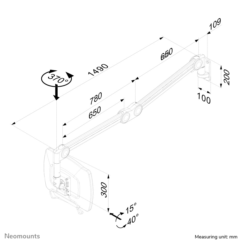 Neomounts Medizinische Wandhalterung - 7 kg - 25,4 cm (10 Zoll) - 68,6 cm (27 Zoll) - 100 x 100 mm - Höhenverstellung - Weiß