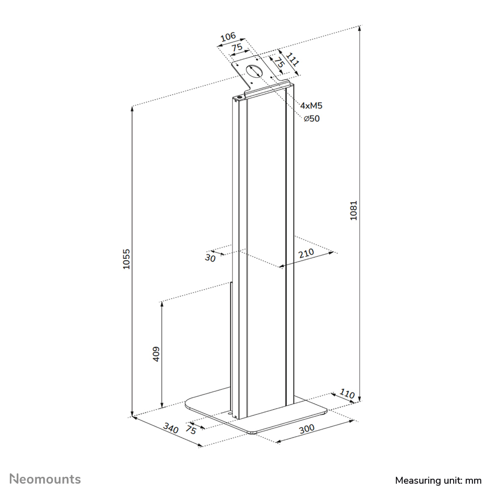 Standfuß, Bodenpfosten, Montagepfosten, Basisplatte, Abmessungen mm