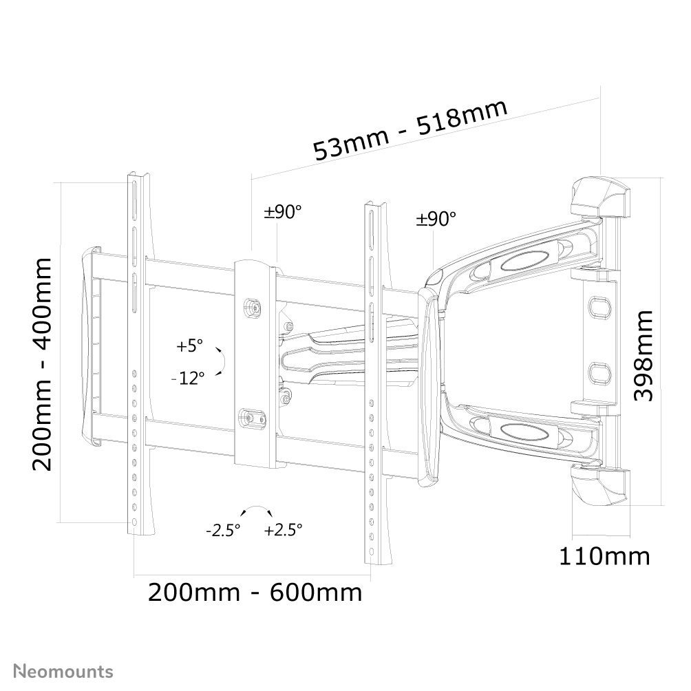 Neomounts Monitor-Wandhalterung - 81,3 cm (32") - 152,4 cm (60") - 200 x 200 mm - 600 x 400 mm - 0 - 17 Grad  - Silber
